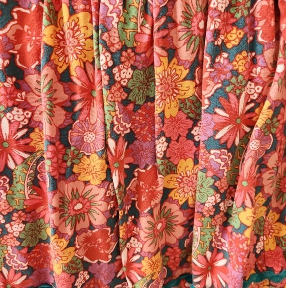 Matilda Jane Size 4 Or 4t Retro Boho Floral Peasant Top with Teal Lace Yoke - Picture 4 of 4